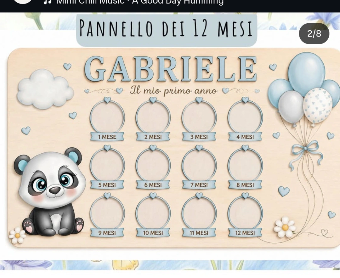 Pannello "Il Mio Primo Anno" – 12 Mesi con Dolce Panda e Palloncini